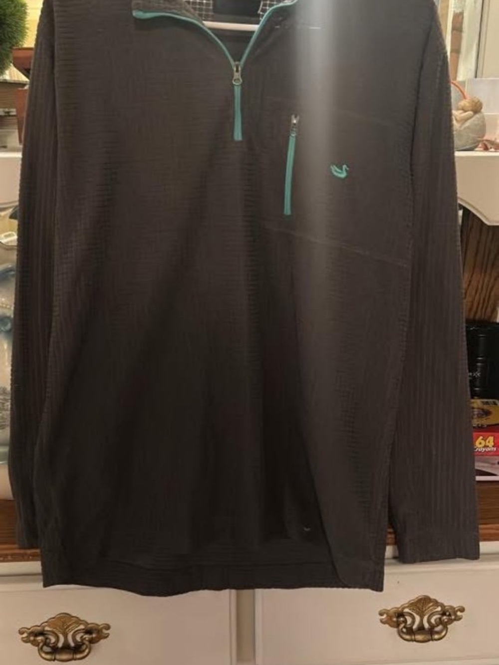Southern Marsh Men's Black Quarter-Zip Sweater/ Pullover with Teal Accents